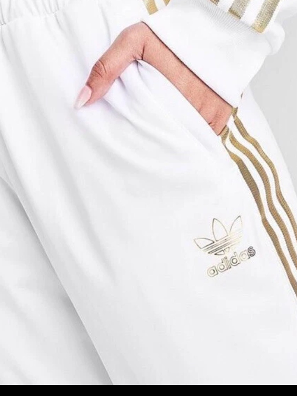 Quarter Zip Women's Sweatshirt and sweatpants (cuffed) in White with Gold Stripe